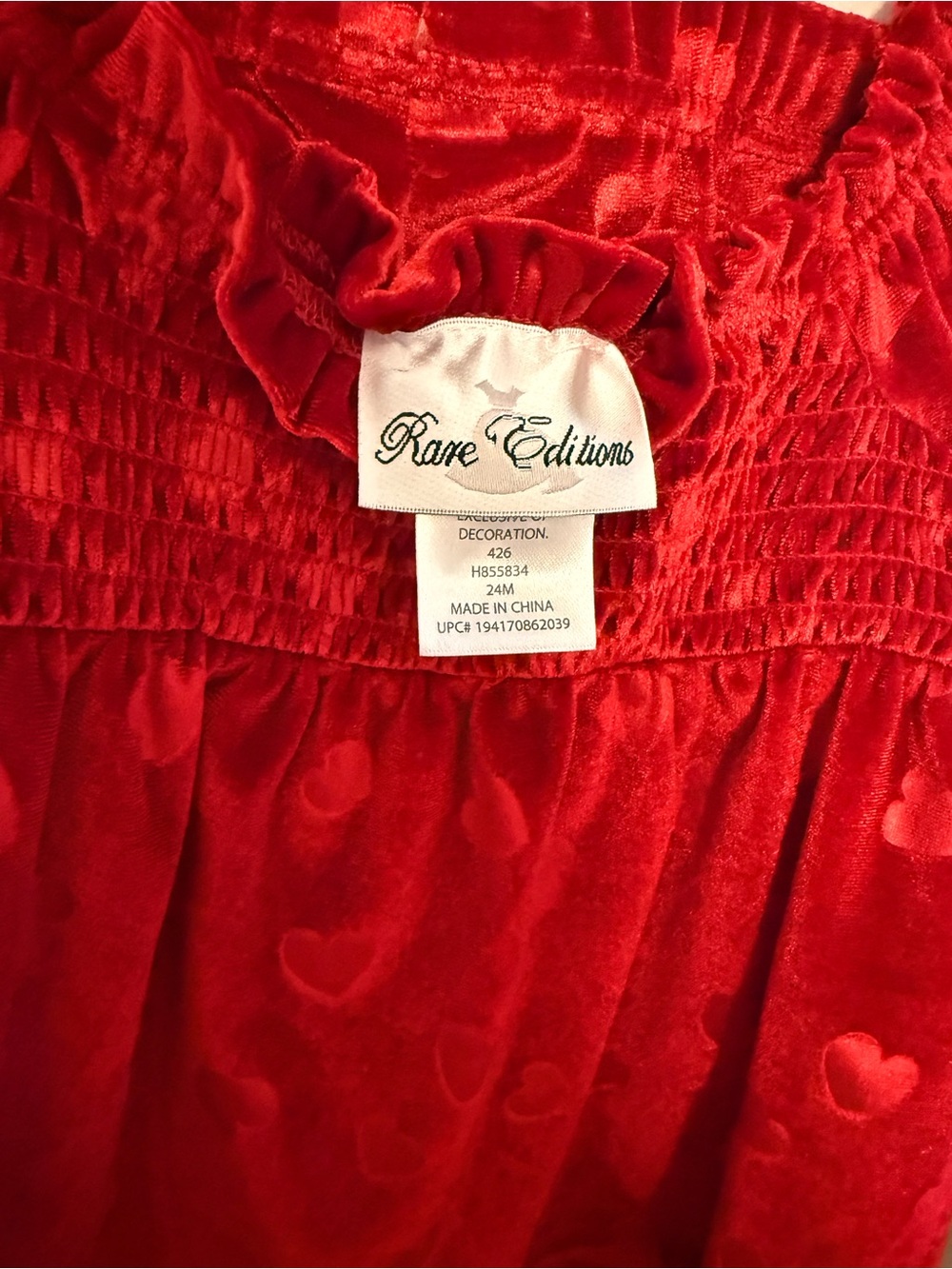 Rare Editions Girls 24M NWT Red Velvet Heart 2 Piece Set Ruffle Top Pants - Picture 4 of 7